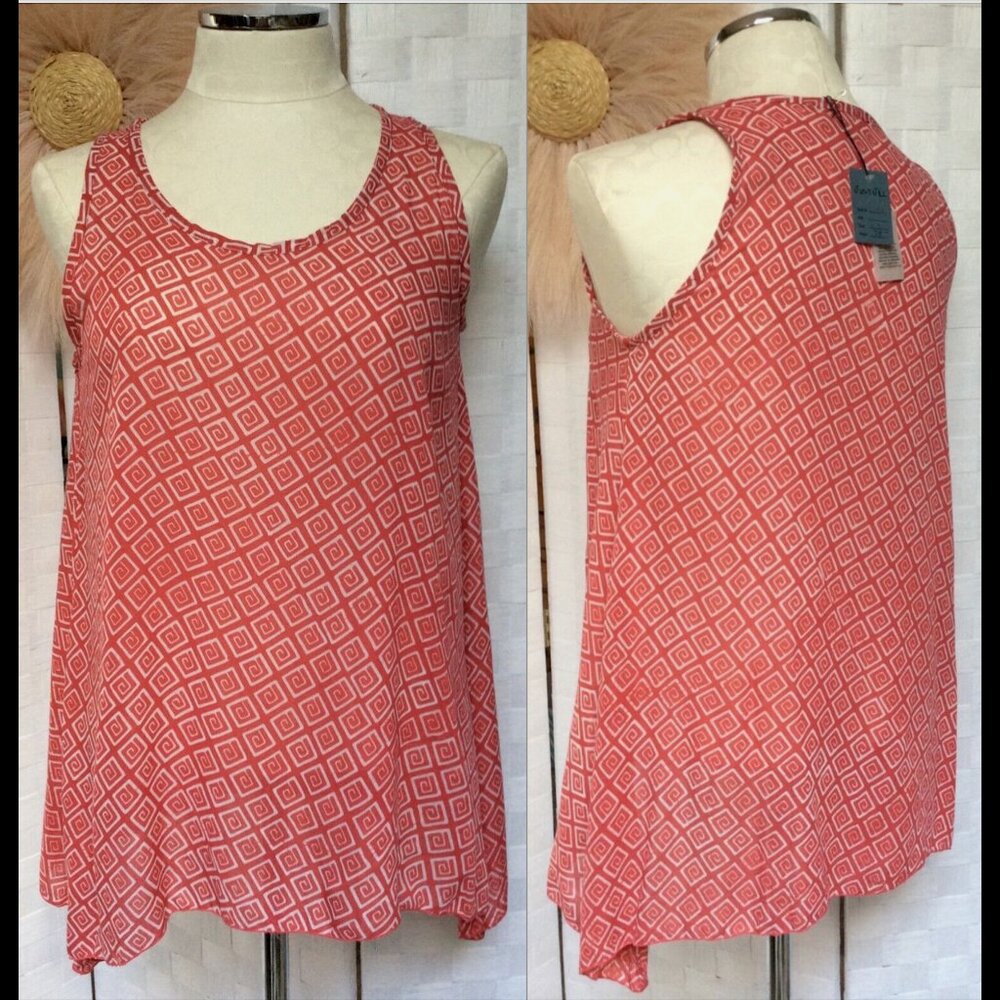 NWT Just Jill 100% Rayon Red Geometric Tank Top XS FXF MSRP $79
